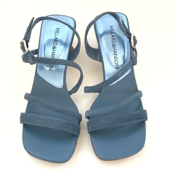 HILLARD & HANSON Kitten Heel Sandals Leather Maddi Heels Blue Women’s Size 6.5 - Picture 4 of 16